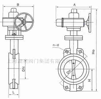 對夾式電動蝶閥外形尺寸，安裝圖